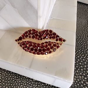 Ruby Red Crystal Lips Brooch